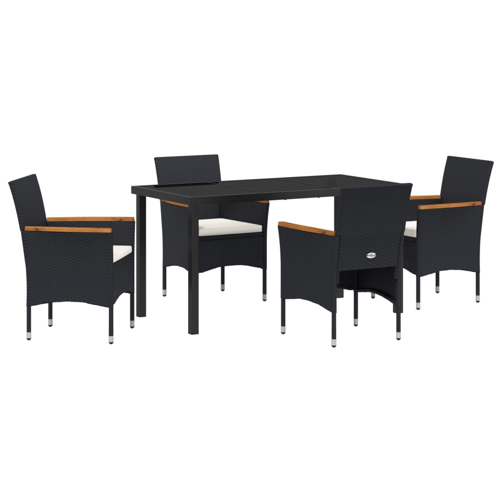 Set da Pranzo da Giardino 5 Pezzi Nero Polyrattan