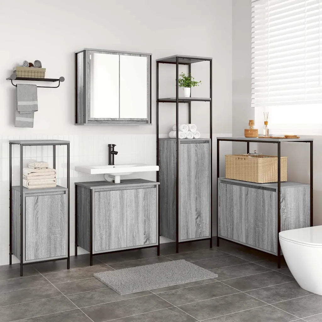 Set di mobili per il bagno con porta 5 pcs Grigio Sonoma e Nero 3328387
