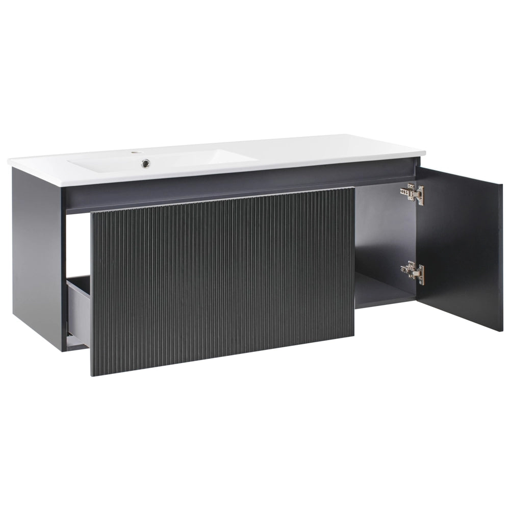 Mobiletto da parete con lavabo in legno massiccio per il bagno con contenitore 120 cm Nero design moderno