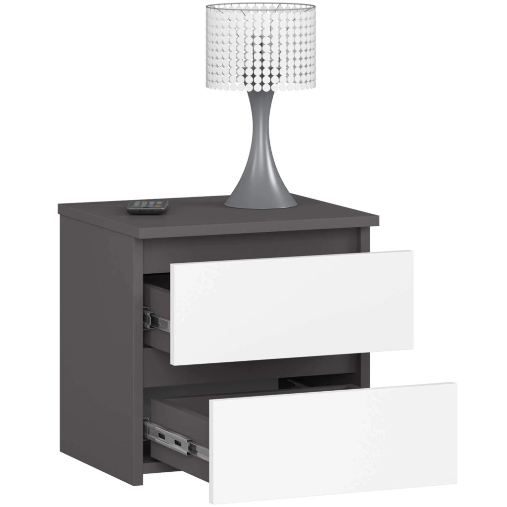 Comodino AKORD CL2 Grigia Grafite 40 cm 2 cassetti inserto frontale Bianco 40x35x40 cm