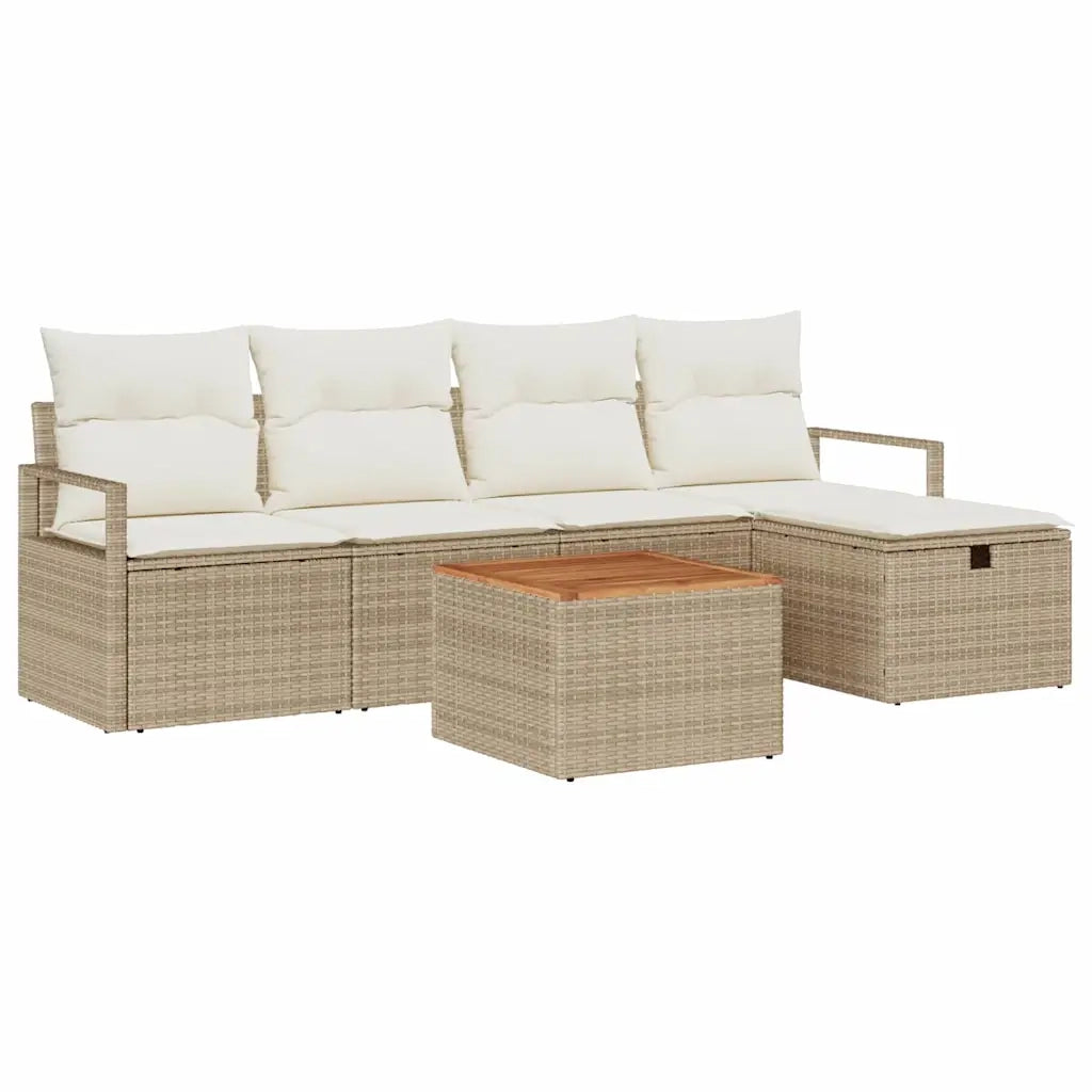 Set Divano da Giardino con cuscino 6 pcs Beige Poly Rattan