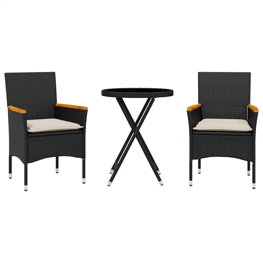 Set da Bistrò 3 pz con Cuscini Nero Polyrattan e Vetro 3278753