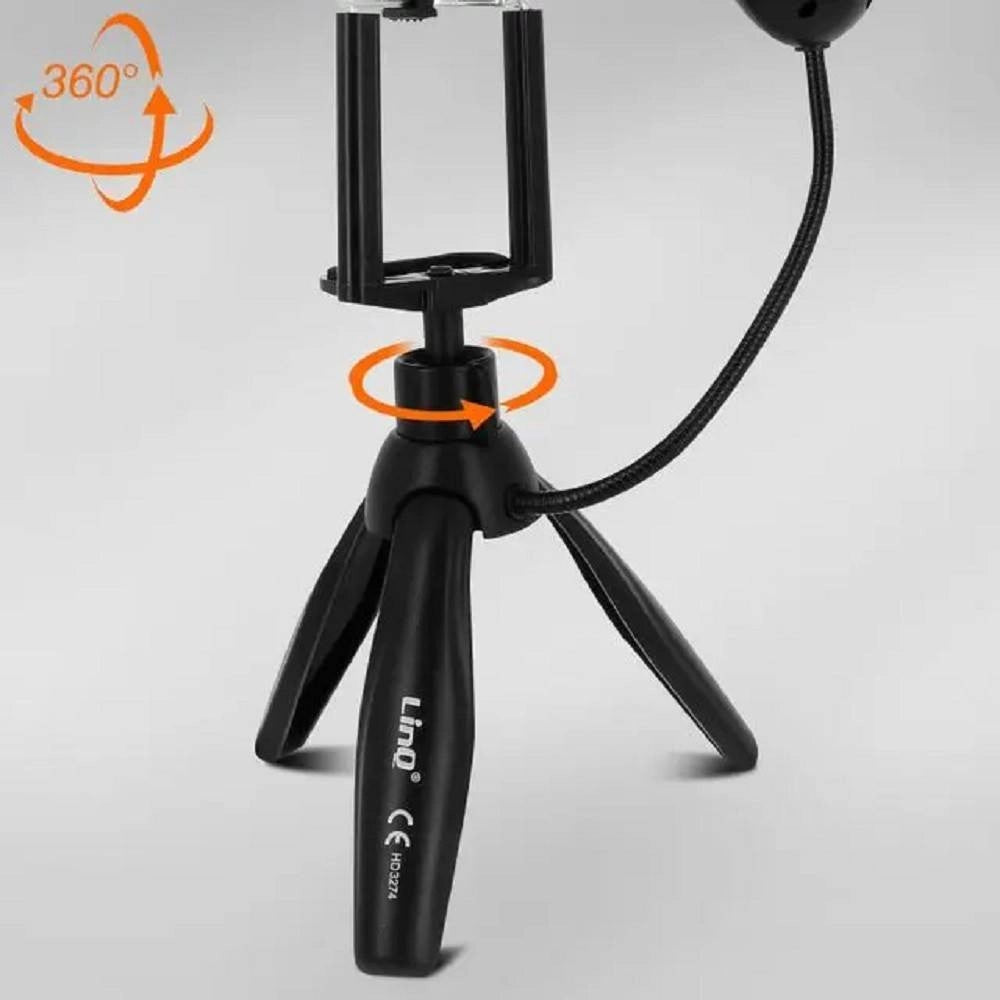 Trade Shop - Treppiedi Da Tavolo Con Luce Led 3 Intensità Girevole 360° Per Smartphone Hd3274 -