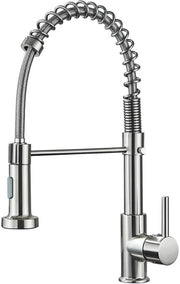 Cranio da Cucina con Arco Alto Alta Pressione con Doccia Rilasciabile 360° Rotativa con Manigliona di Acciaio Inox
