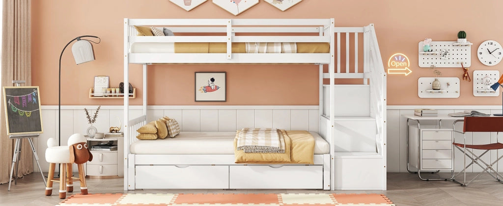 LETTO a castello 90x200 cm con letto estraibile, 2 cassetti, bianco