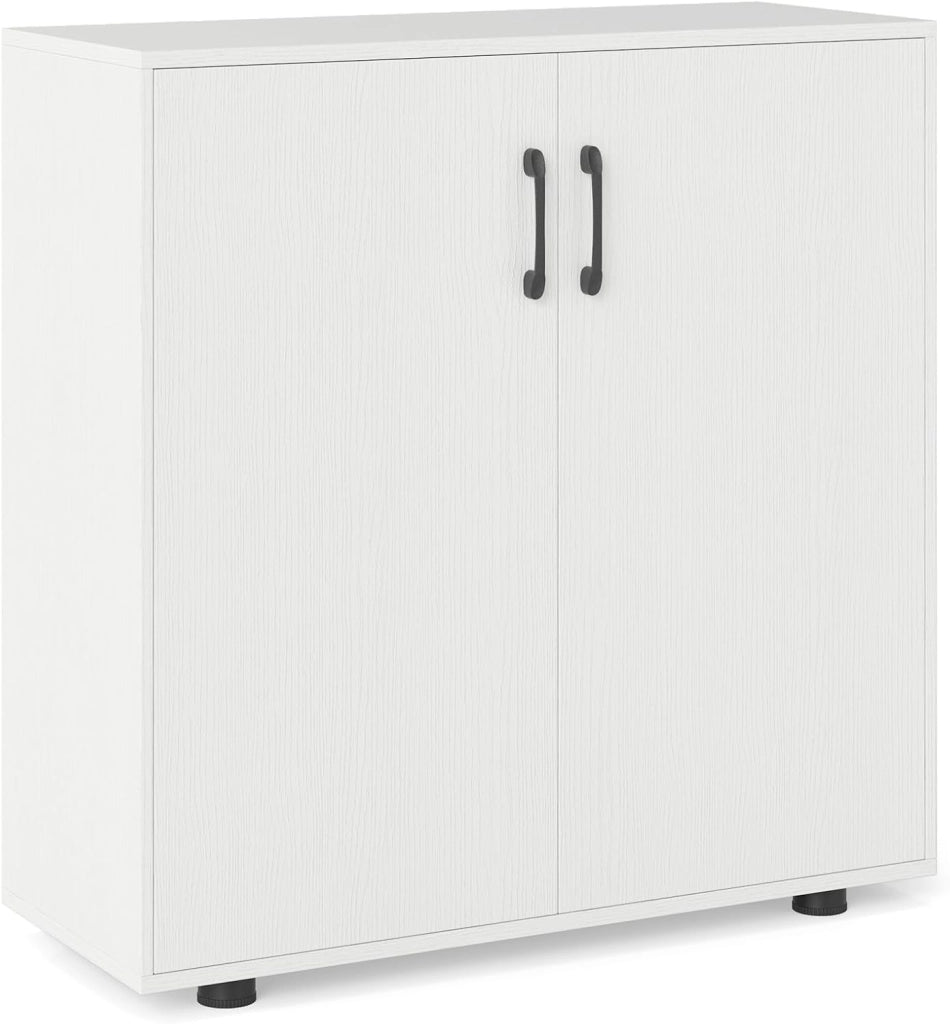 Credenza Bassa per Soggiorno con 2 Ante e Mensola Regolabile su 5 Livelli, Mobile da Cucina Moderno in Legno, Mobiletto Salvaspazio per Salotto e Ingresso, 80 x 31,5 x 82 cm (Bianco)