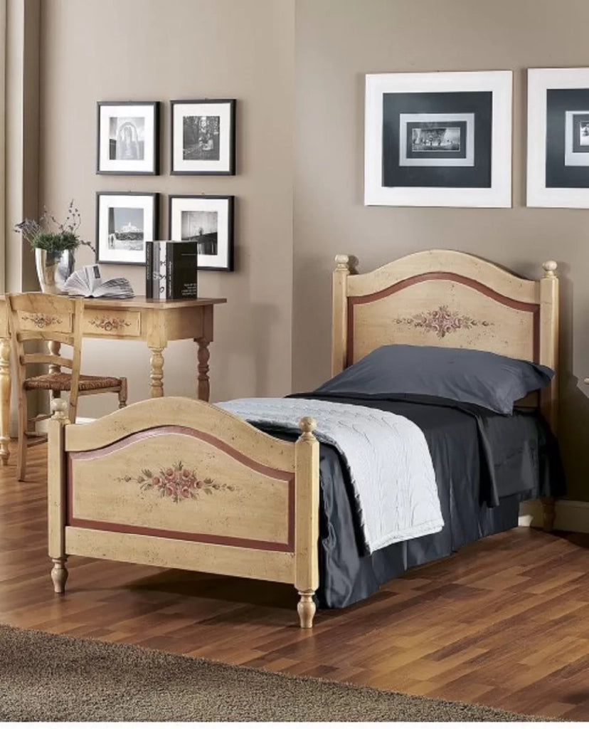 Letto sagomato singolo avorio antico filo rosso in legno 99x212x112 (1425) - Mobili 2G