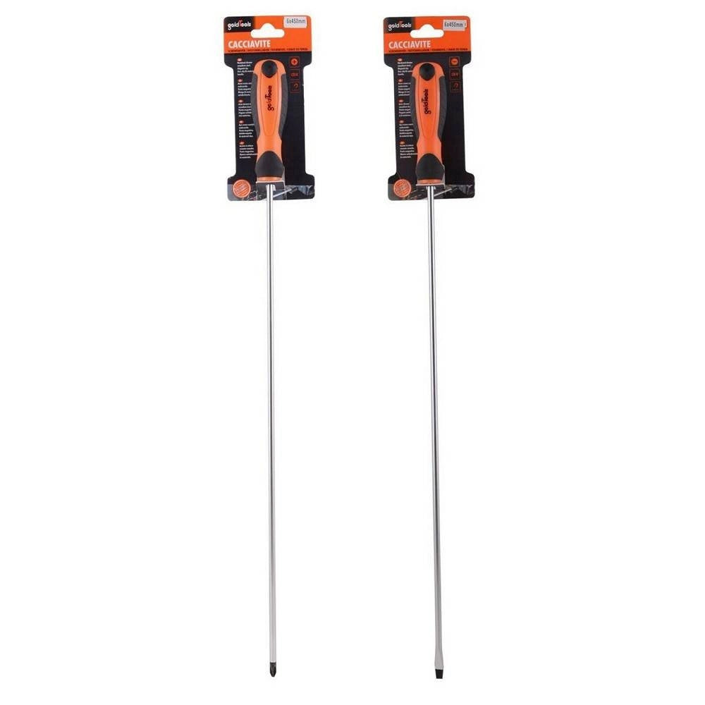 Trade Shop - Set 2 Cacciaviti Extra Lunghi 45 Cm Per Elettricista Giraviti A Stella E Taglio -