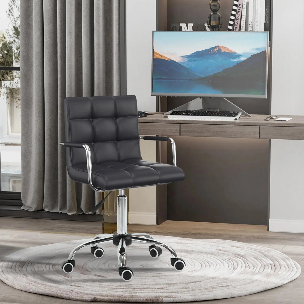 Sedia da ufficio girevole imbottita con altezza regolabile, braccioli e ruote per computer in PVC nero 46 × 61 cm