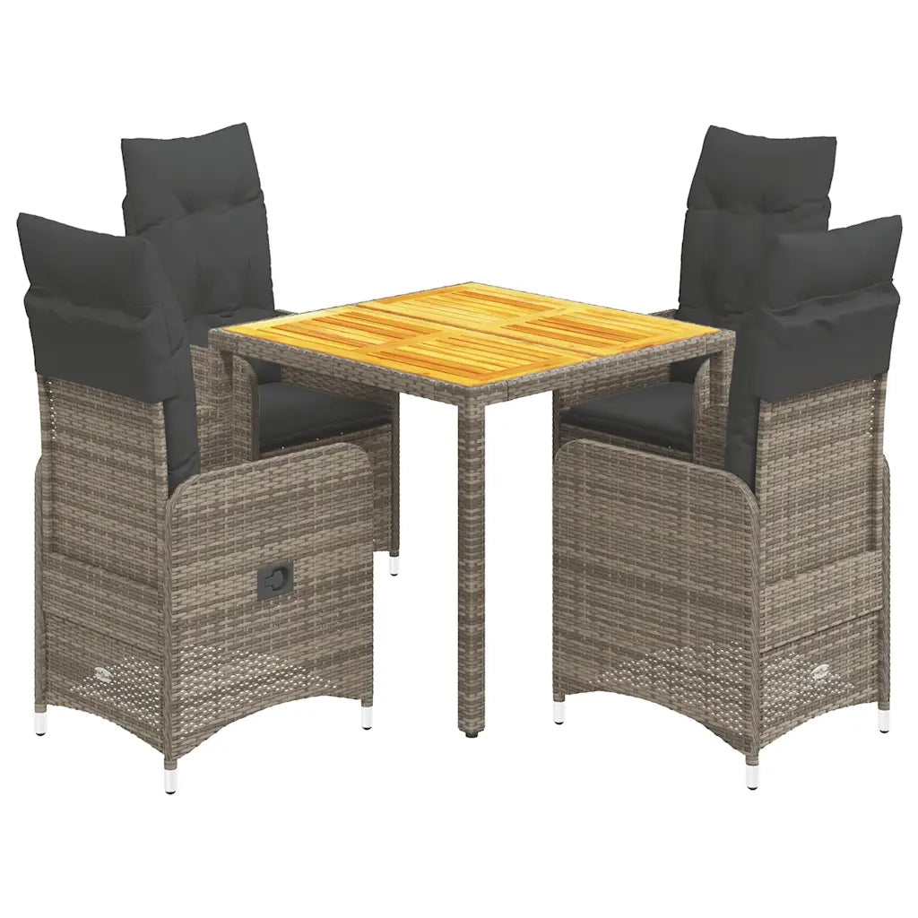 Set BistrÃ² da Giardino 5 pz con Cuscini in Polyrattan Grigio
