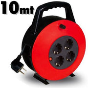 Trade Shop - Prolunga Cavo Elettrico 10 Mt Metri Con Avvolgicavo Maniglia E 4 Prese Schuko -