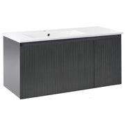 Mobiletto da parete con lavabo in legno massiccio per il bagno con contenitore 100 cm Nero design moderno