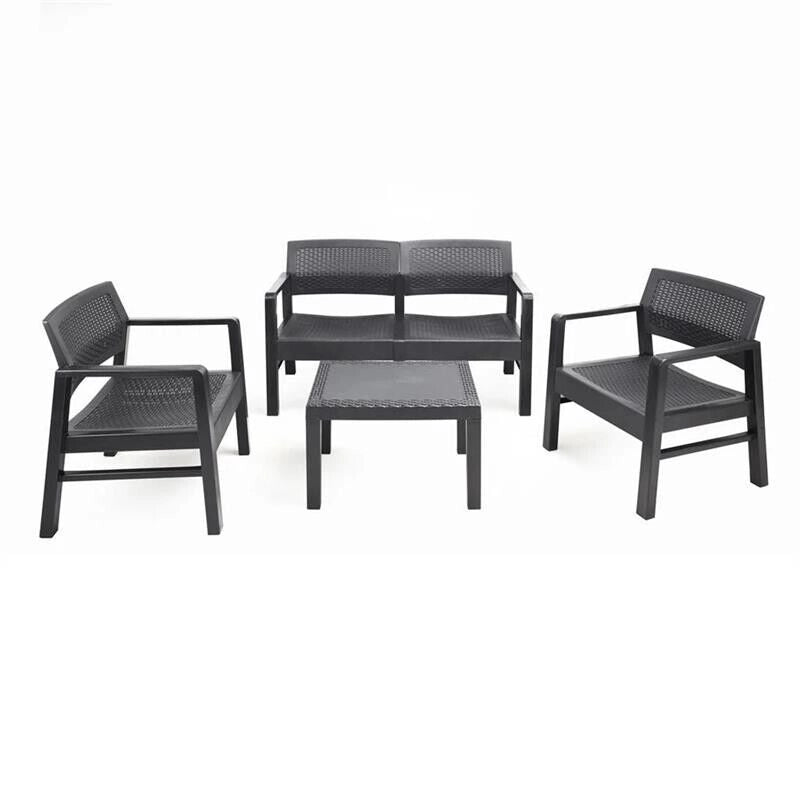SET MOREEA DA GIARDINO EFFETTO RATTAN IN COLORE ANTRACITE CON CUSCINI
