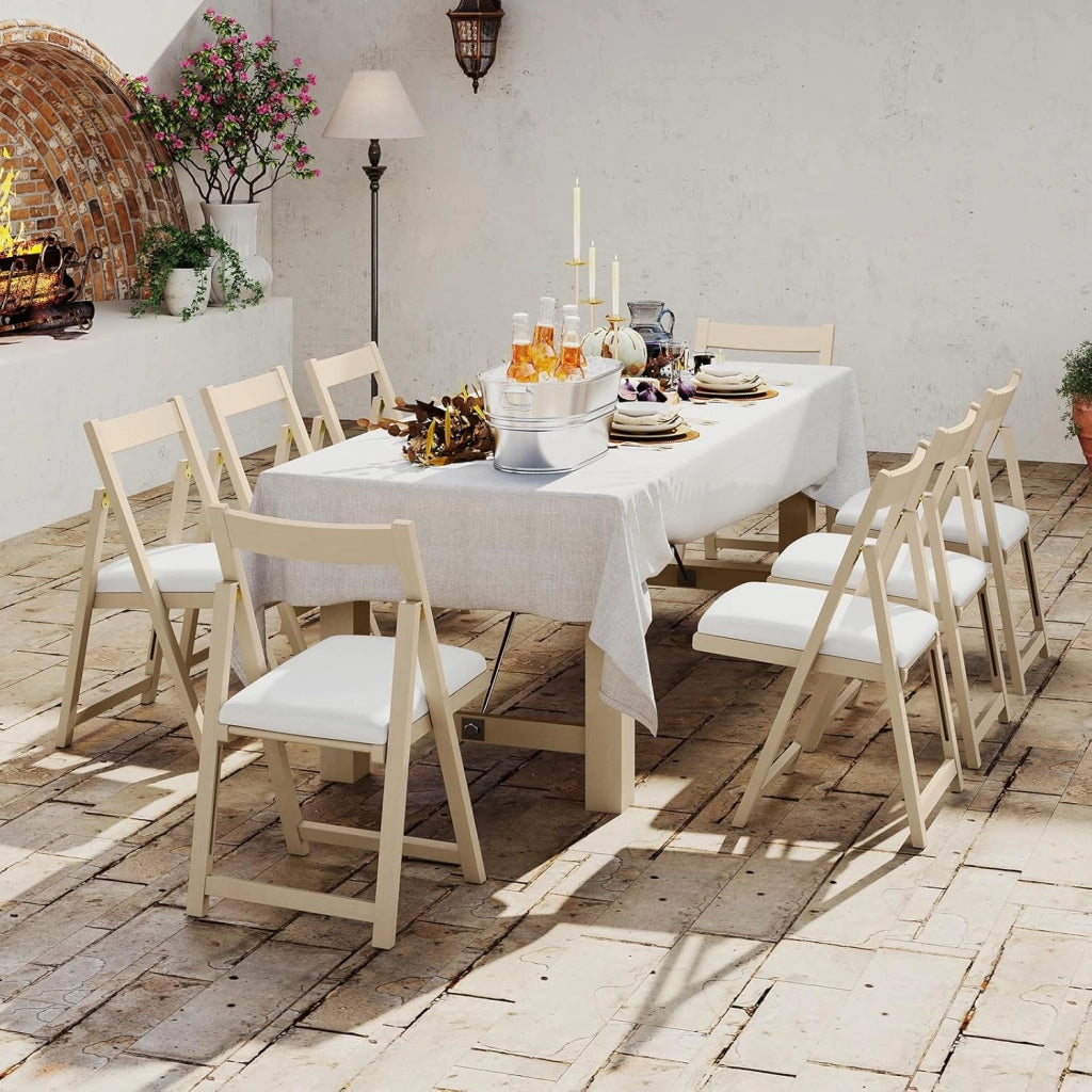 Set di 2 Sedie Pieghevole, Sedie da Pranzo in Legno di Gomma con Schienale Curvo e Seduta Imbottita, Portata 150 kg, Sedie Ergonomiche per Cucina, Soggiorno, Matrimonio e Ristorante (Beige)