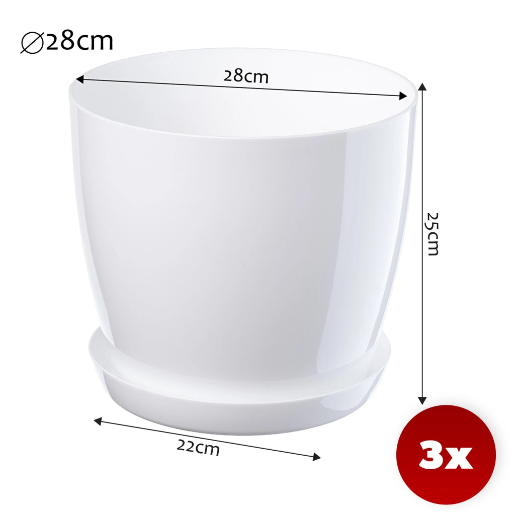 Vaso da fiori KADAX, fioriera, coperchio, 28 cm, supporto per fiori, plastica bianca, 3 pezzi.