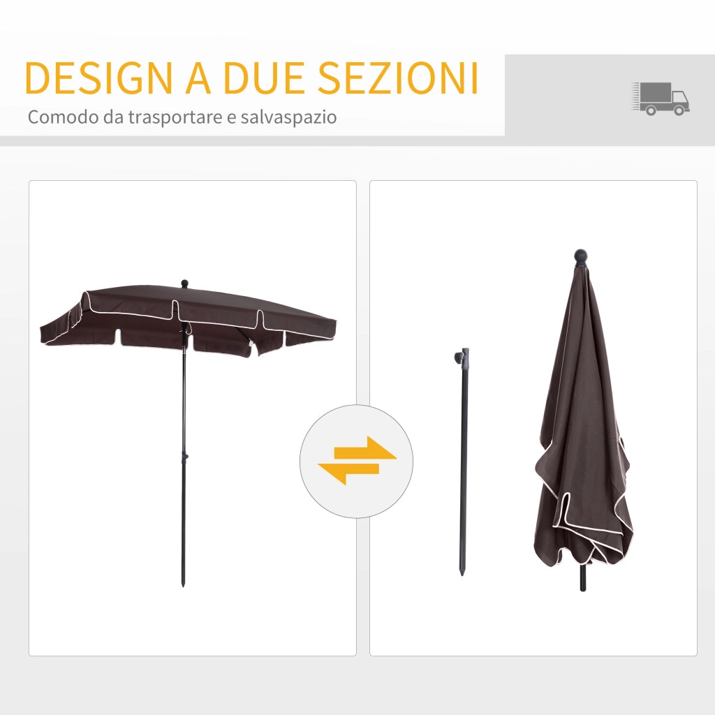 EasyComfort Ombrellone da Giardino Rettangolare e Regolabile con Palo in Alluminio, 2x1.3x2.5 m, Marrone e Nero