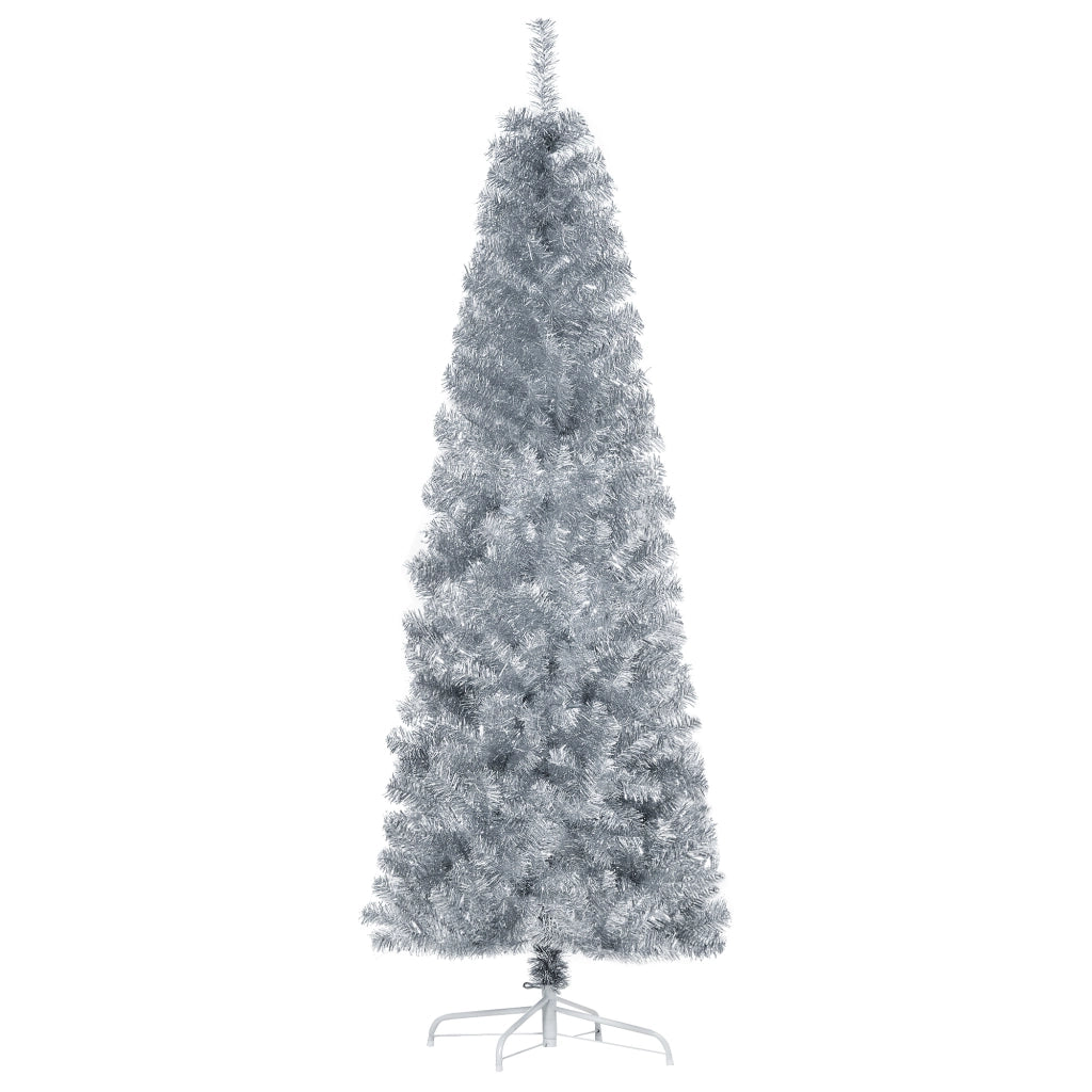 Easycomfort Albero di Natale Artificiale Alto 180cm con 618 Rami, Albero di Natale Slim con Base Rimovibile, in PET e Acciaio, Argento