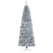 Easycomfort Albero di Natale Artificiale Alto 180cm con 618 Rami, Albero di Natale Slim con Base Rimovibile, in PET e Acciaio, Argento