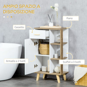 Mobile Bagno 1 Anta 1 Cassetto 50x30x89 cm in Truciolare e Legno di Pino Bianco