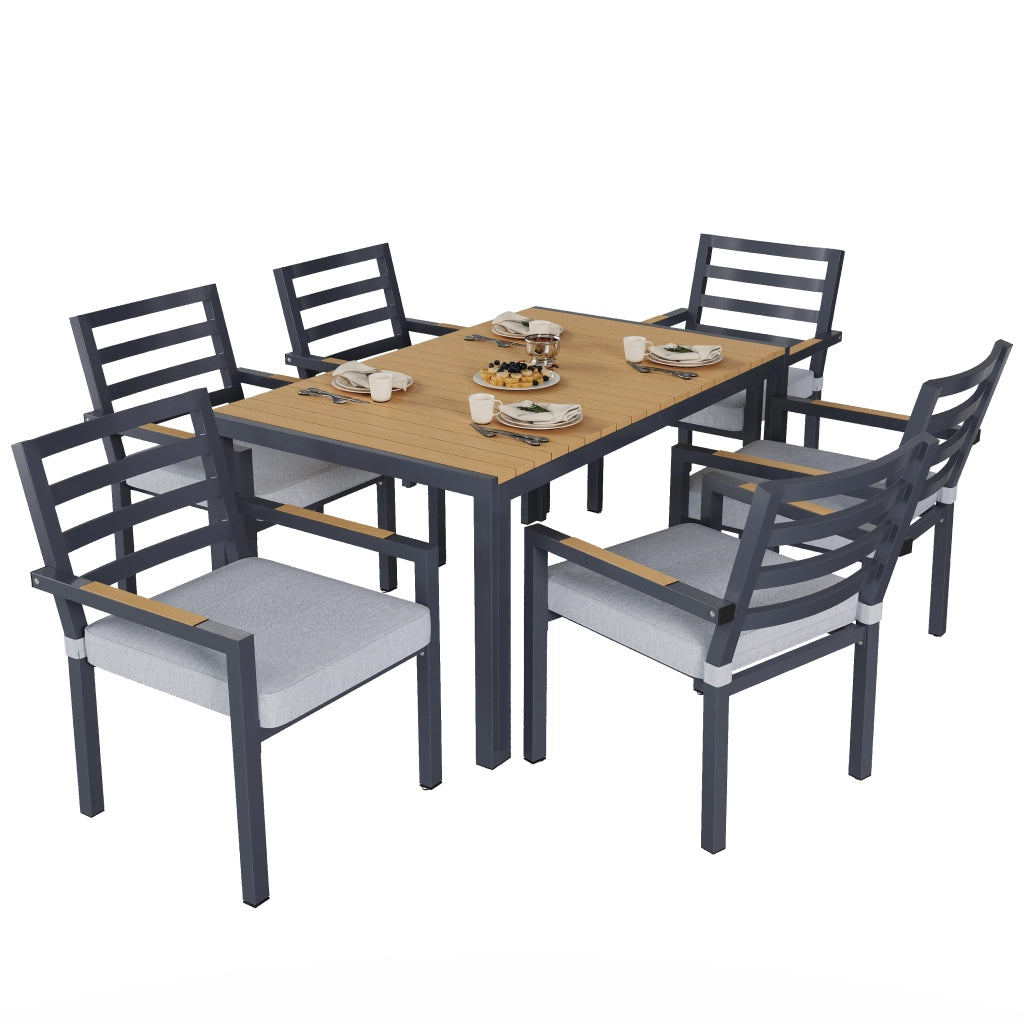Set da Pranzo da Giardino 6 Posti ¨C MINIMAL ¨C Tavolo e 6 Sedie, Ferro Zincato, Piano Grigio