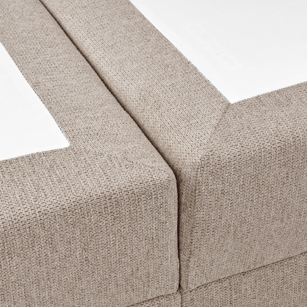 Letto matrimoniale con contenitore sollevabile in tessuto tortora 140 x 200 cm con testiera stile moderno
