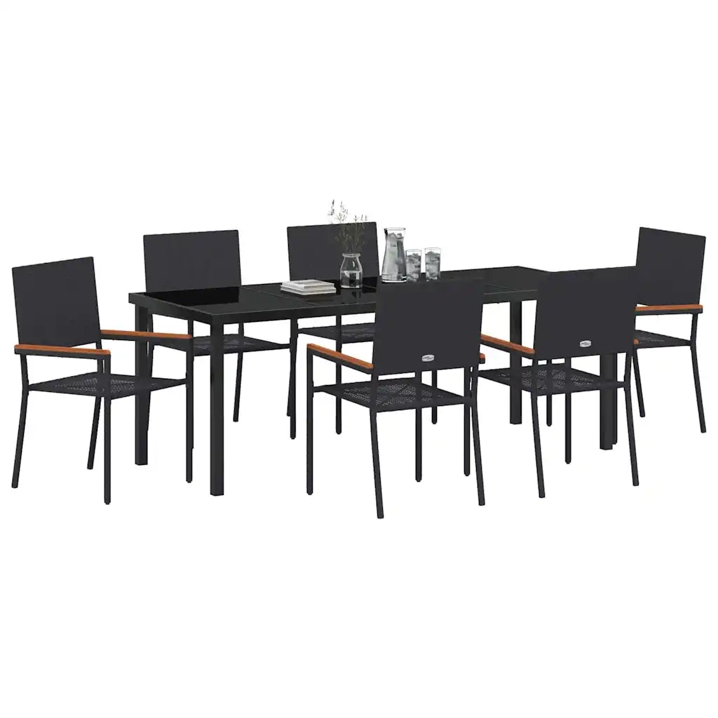 Set da Pranzo per Giardino con cuscino 7 pcs Nero polyrattan 3379707