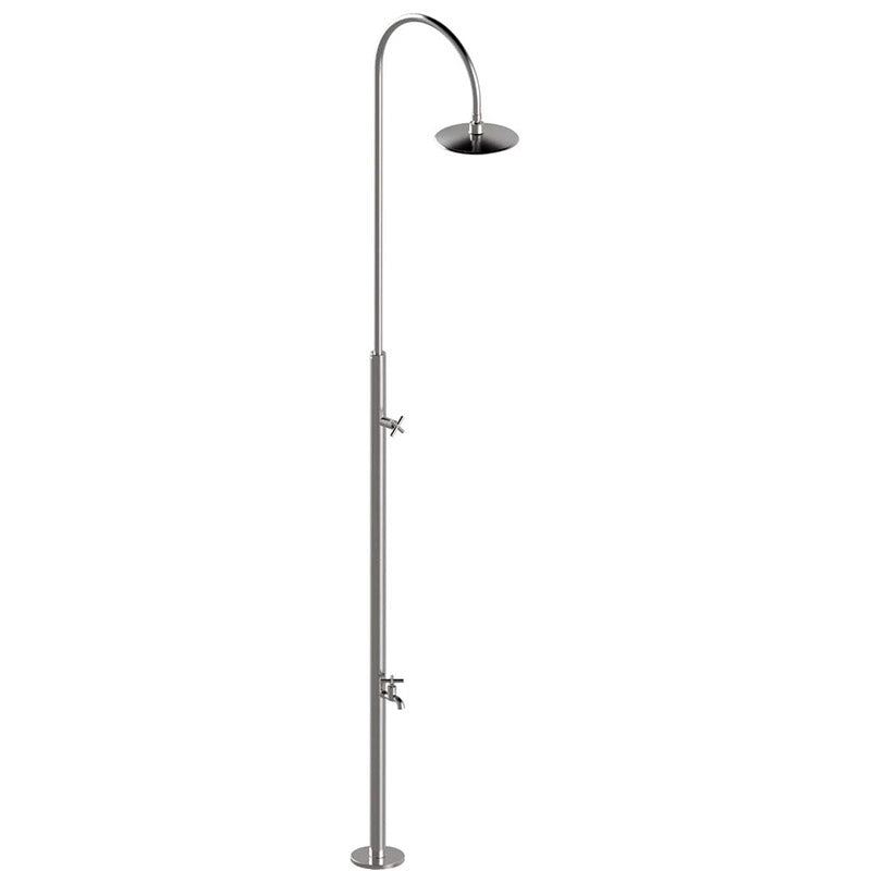 Doccia da esterno SIMPLE in acciaio inox 304, con lavapiedi