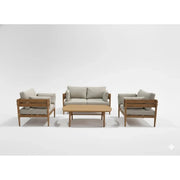 Set da giardino SELVANO 4 posti in alluminio effetto legno con cuscini beige e tavolino basso