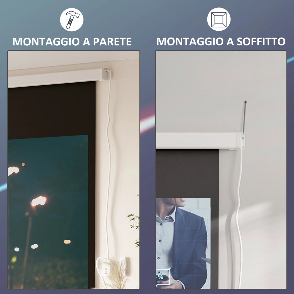Telo Proiettore 100 Pollici con Telecomando. in PVC e Metallo. 247x7.5x168 cm. Bianco