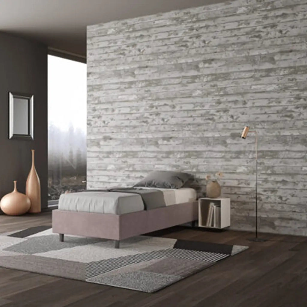Letto singolo senza rete imbottito 80x200 microfibra glicine Azelia