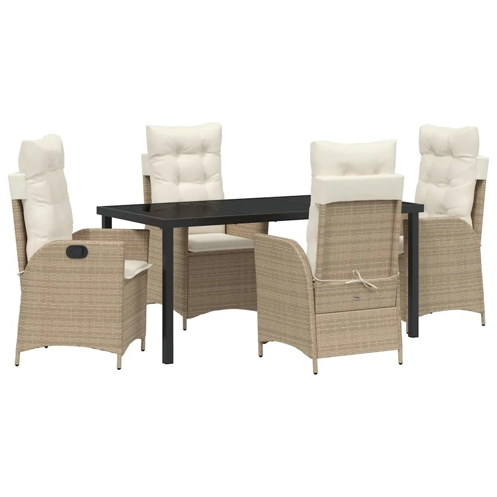 Set da Pranzo per Giardino con cuscino 5 pcs Beige polyrattan 3380508