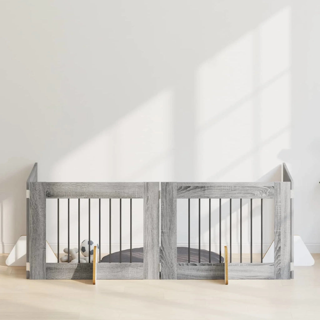 Cancello per cani con supporti 4 pz Grigio Sonoma 80 x 60 cm CFW9331623