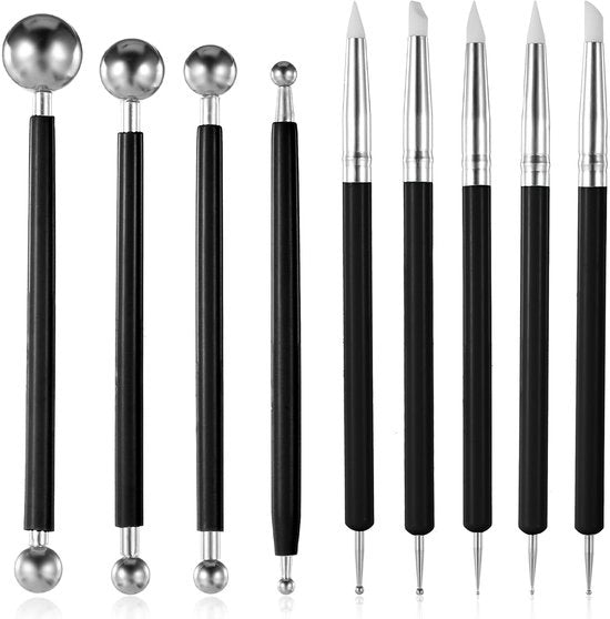 Strumenti per modellare 9 pezzi - Modello e modellazione - Strumenti per ceramisti - Spazzole in silicone - Progettazione ergonomico - Precisione e controllo