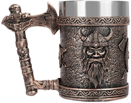 Pul per birra in acciaio inossidabile, becher vichingo, birra scandinava, regalo per uomini, adatto per collezioni, regalo per il giorno del padre (Stile-3)