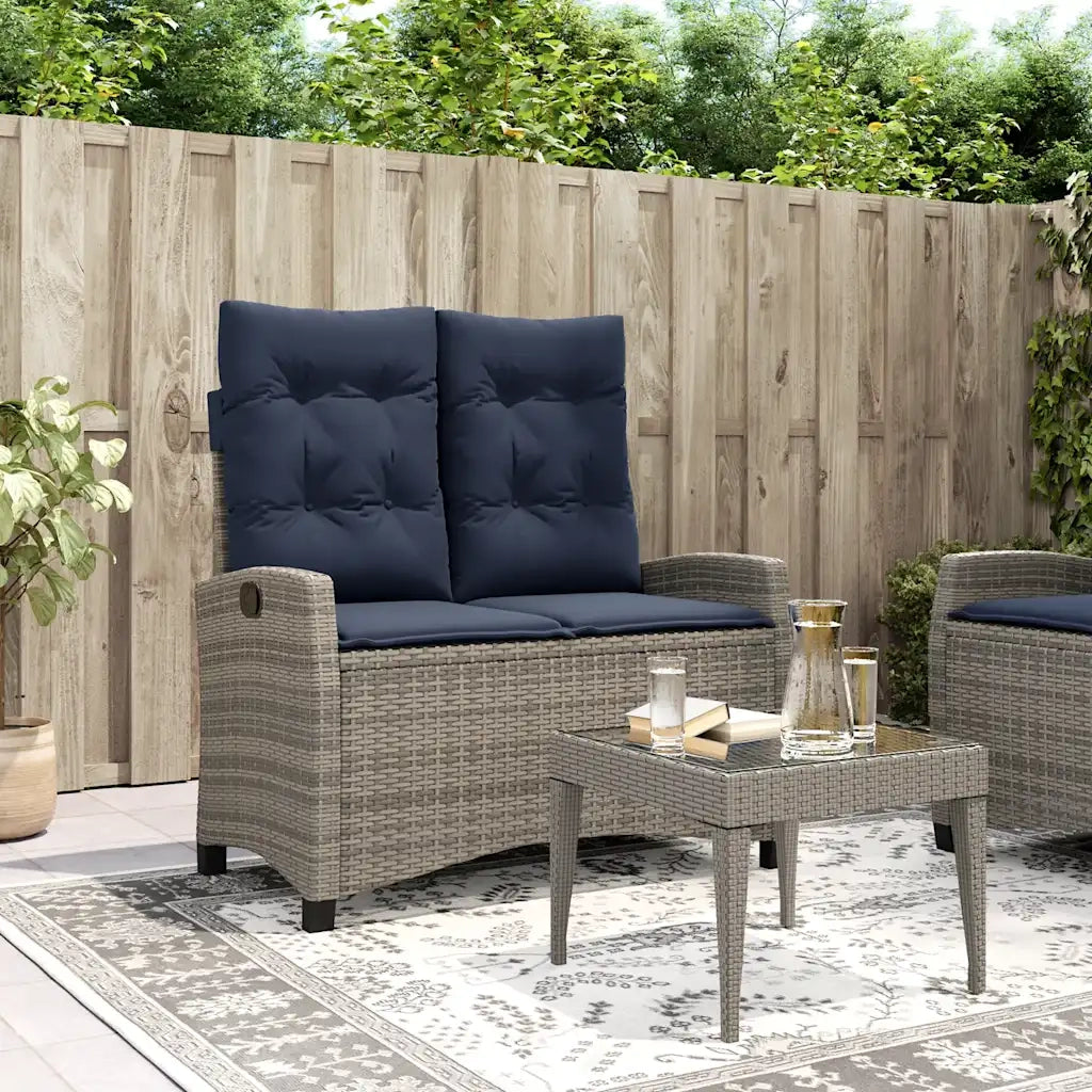Panca Reclinabile da Giardino con Cuscini Grigia in Polyrattan 368233