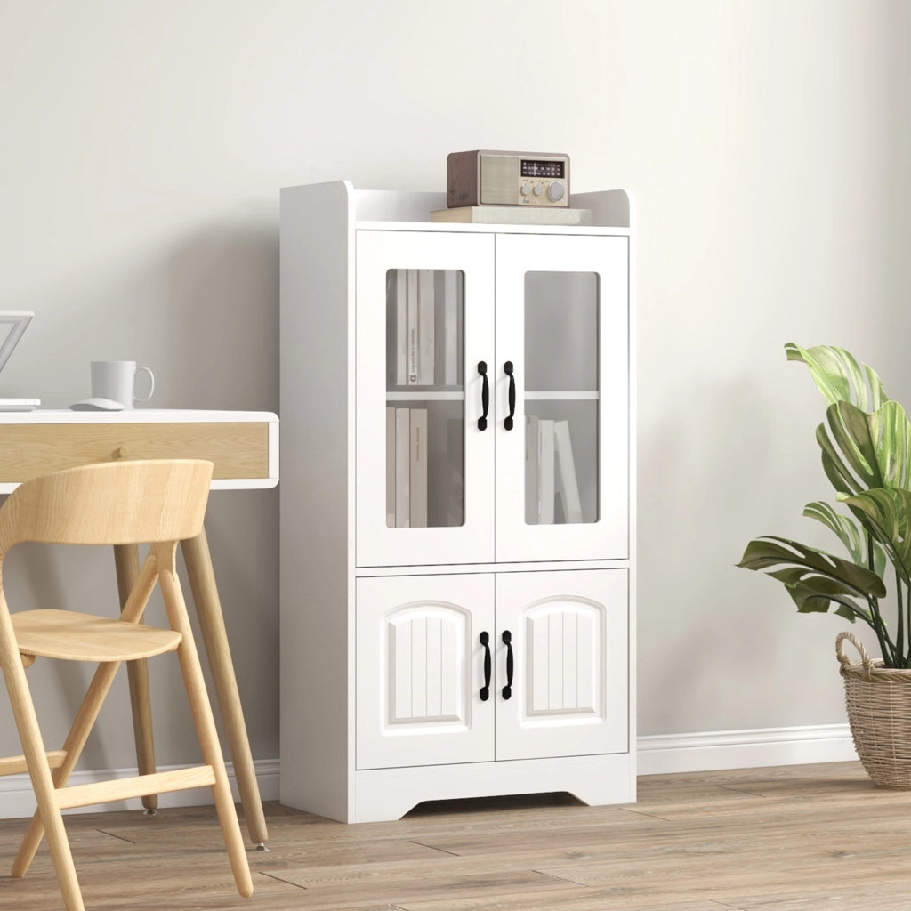 Libreria con ante a vetro scaffale regolabile ¨C zephmum ¨C bianco 60x30x116cm