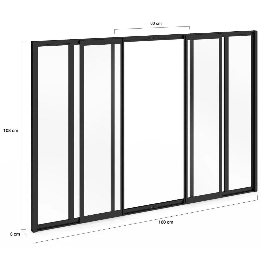 IDMarket - Metallo nero e vetro temperato Tetto scorrevole a 6 vetri L. 160 x H. 108 cm