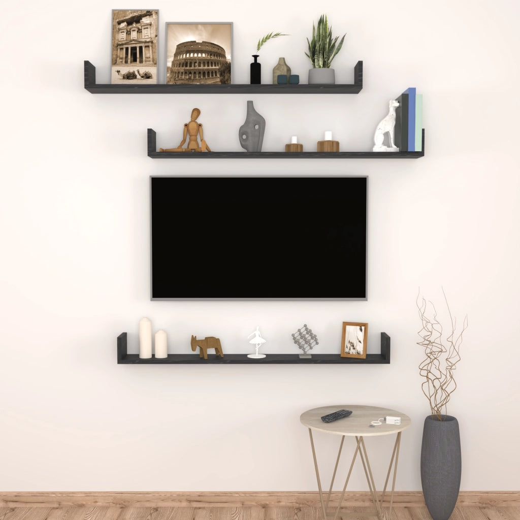 Set 'Höganäs' 3 Mensole da Muro - Consolli Pensili con Piano d'Appoggio a Forma di U - Largo 120 cm - Effetto Marmo Nero [en.casa]