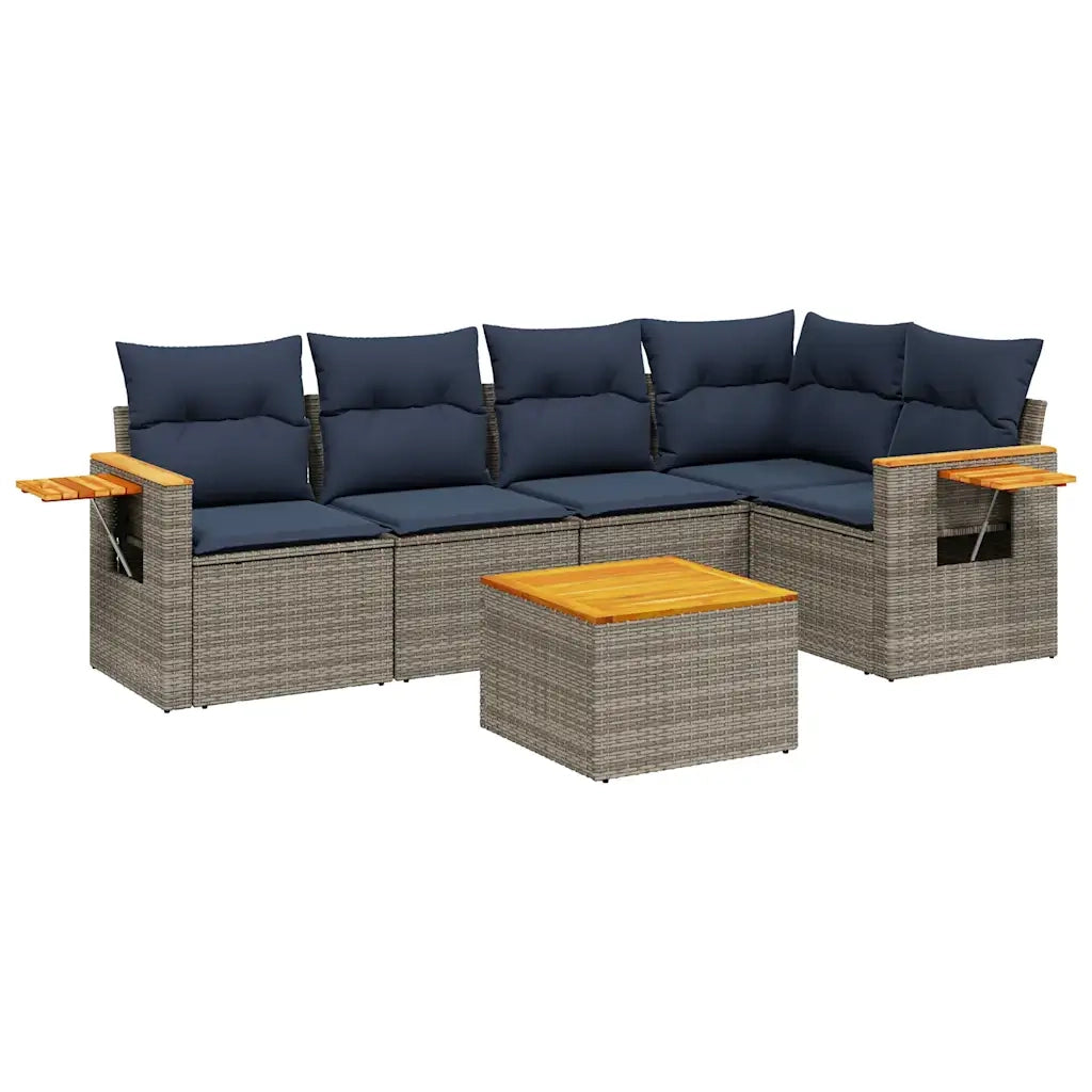 Set Divani da Giardino 6 pz con Cuscini Grigio in Polyrattan