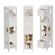 Mobiletto da bagno bianco con colonna con cassetti e ripiano alto, stile loft moderno, 142 cm