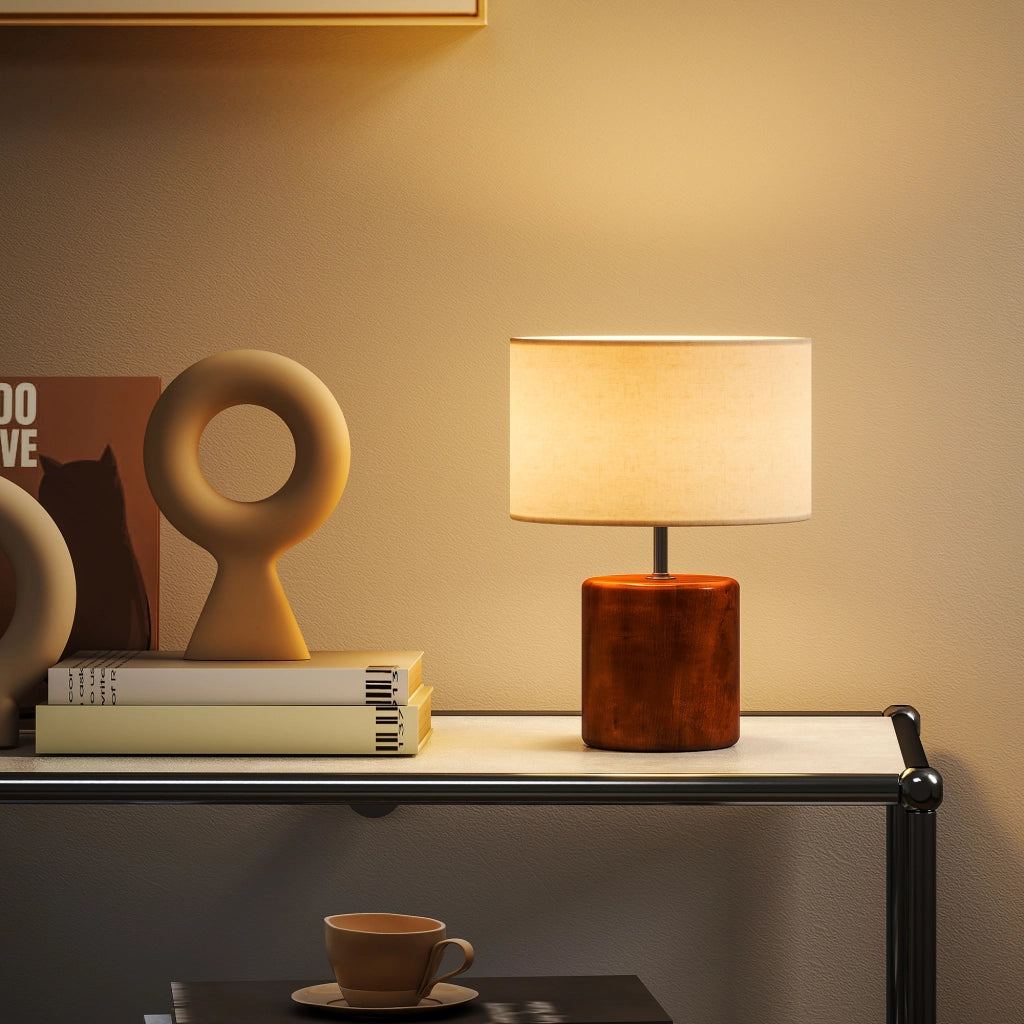 Lampada da tavolo rustica con base in legno e paralume in lino ¨C zephmum ¨C Marrone