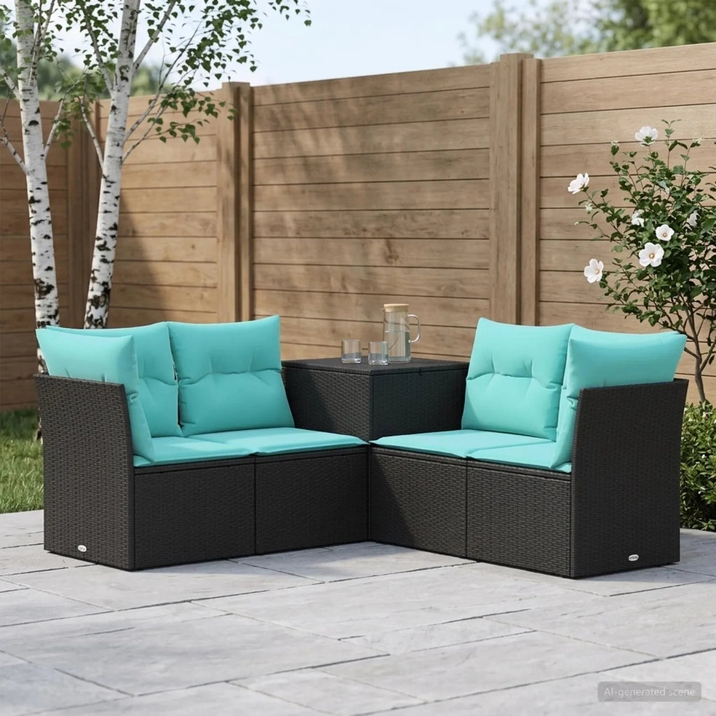 Set di divani 5 pz Nero e Blu Rattan sintetico e Acciaio 3447833