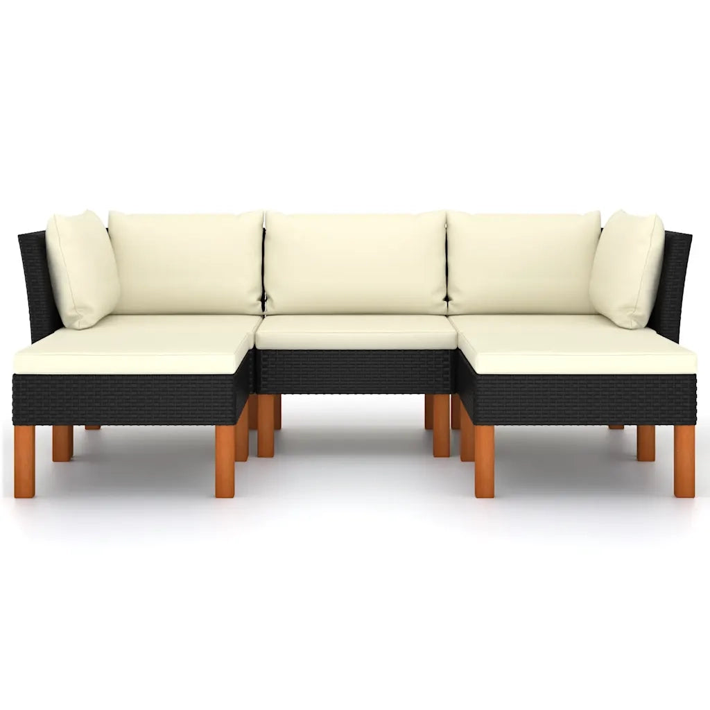 Set Divani da Giardino 5 pz | Set Salotto da Giardino con Cuscini in Polyrattan Nero