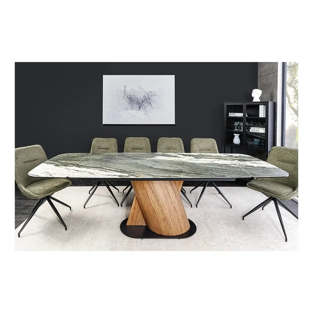 Tavolo da pranzo VORTEX – Estensibile da 180 a 260 cm – Piano in ceramica effetto marmo grigio – Gambe in metallo – Stile moderno