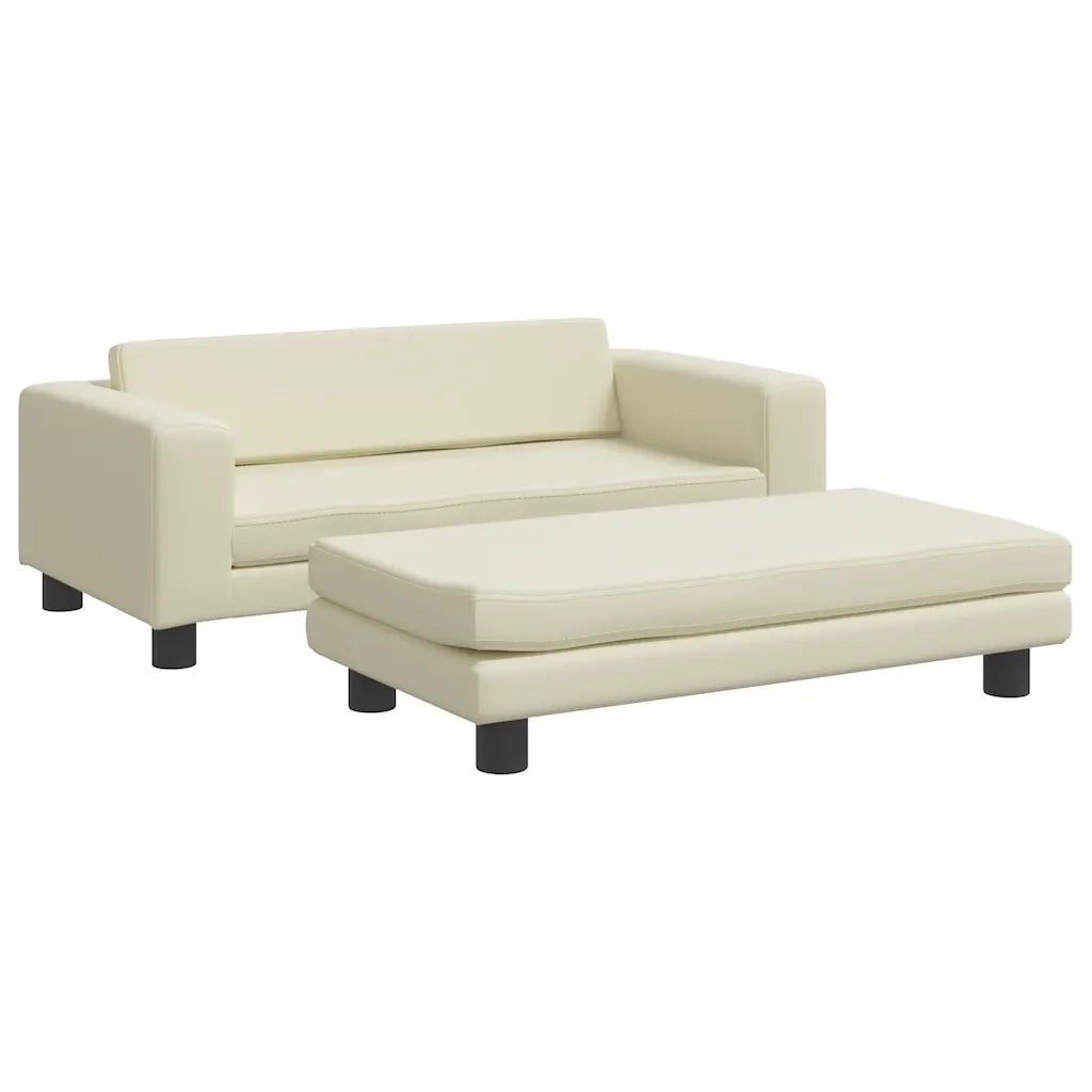 Divano per Bambini con Poggiapiedi-Sofa-Divanetto Crema 100x50x30cm Similpelle