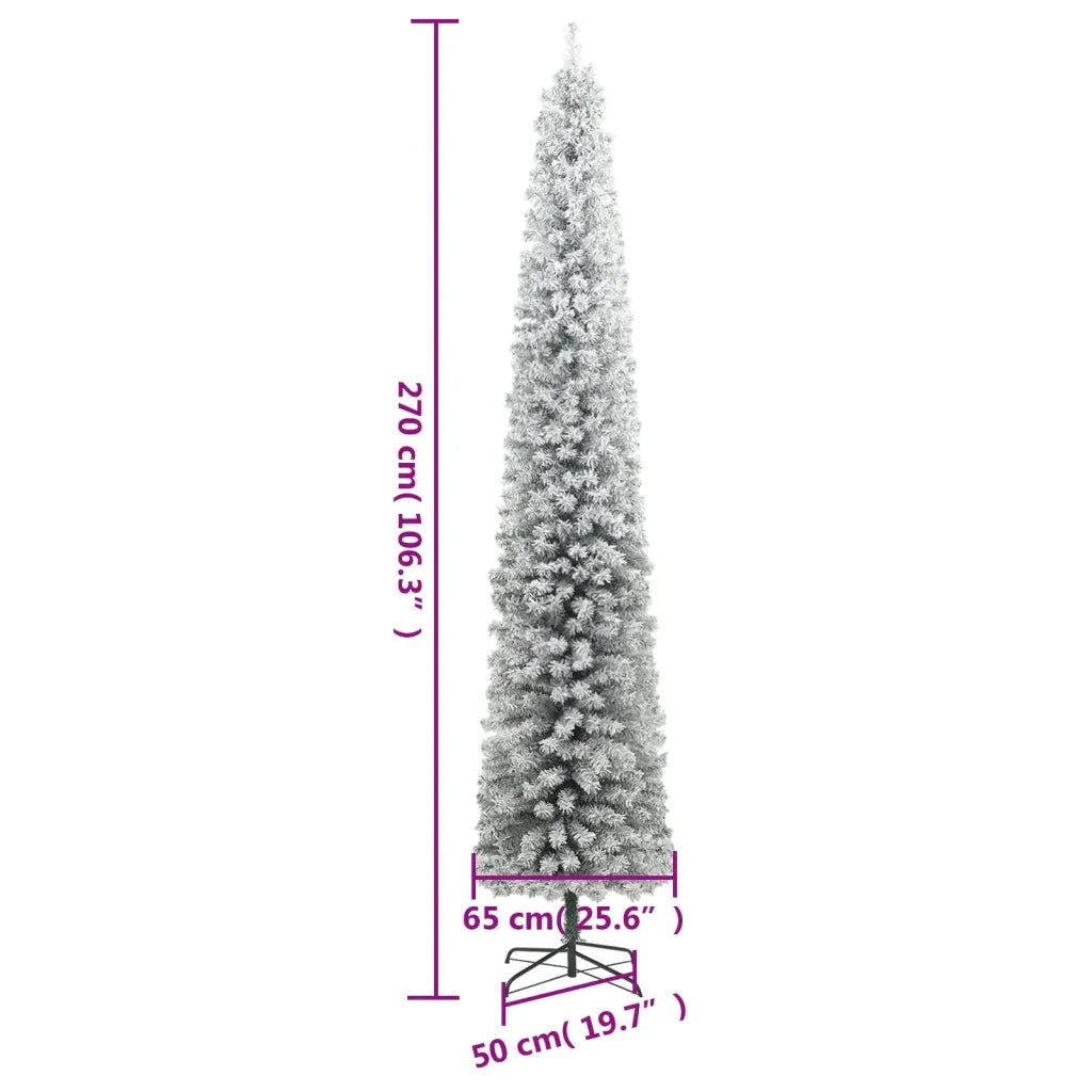 Albero di Natale | Decorazioni natalizie Sottile con Base e Neve Floccata 270 cm PVC