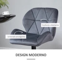 Set 2 Sgabelli da Bar con Altezza Regolabile Base in Metallo Seduta in Velluto, Sgabelli Cucina Alti Girevole con Schienale e Poggiapiedi, 51.5x57.5x93-114.5cm, Grigio