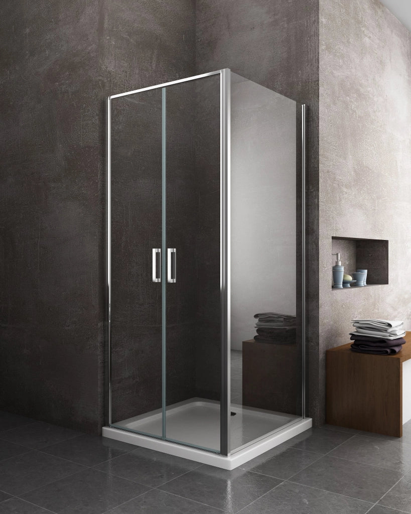 Box doccia angolare parete fissa e porta battente tipo saloon vetro 6 mm reversibile MISURA 65-67,5 ANTA FISSA + PORTE 97-100