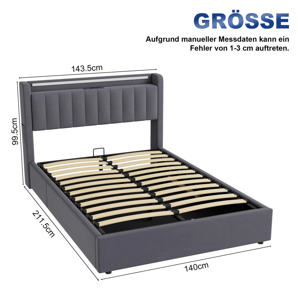 Letto contenitore 140x190 cm, colore grigio