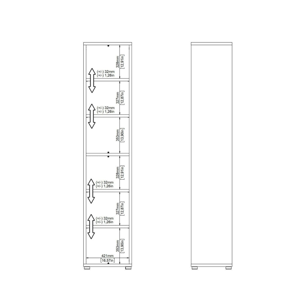 Libreria Pabuk, Scaffale da ufficio, Mobile portalibri, Biblioteca, 47x40 h222 cm, Bianco